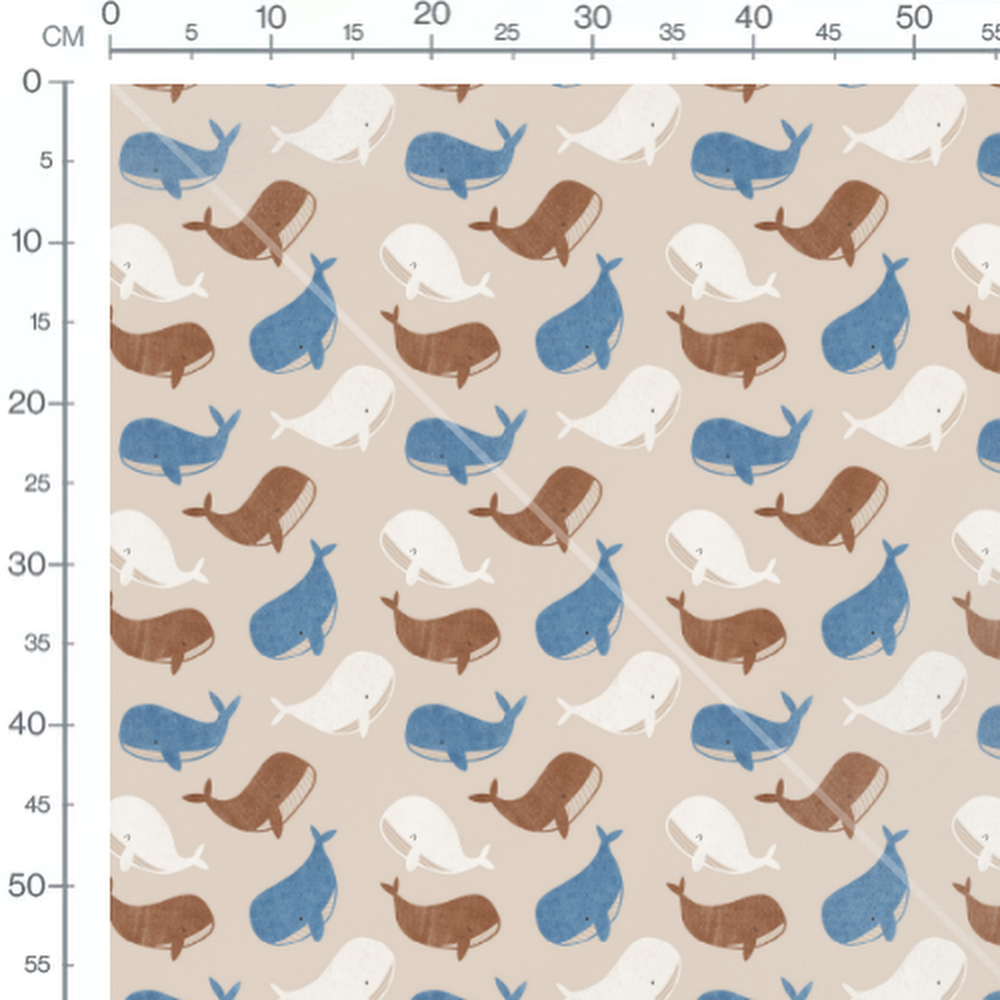 Tissu - Baleines colorées sur fond beige