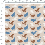 Tissu - Baleines colorées sur fond beige