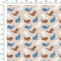 Tissu - Baleines colorées sur fond beige