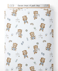 Tissu - Oursons bruns et jouets bleus