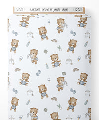 Tissu - Oursons bruns et jouets bleus