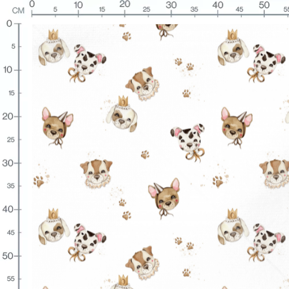 Tissu - Chiots couronnés et nœuds