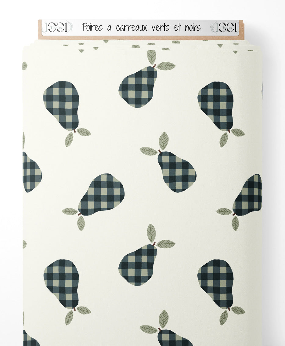 Tissu - Poires à carreaux verts et noirs