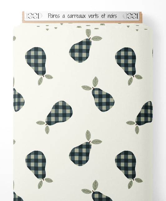 Tissu - Poires à carreaux verts et noirs