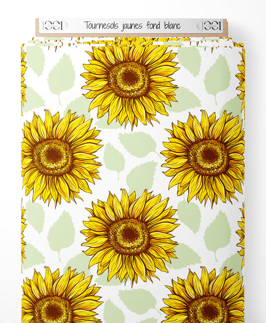Tissu - Tournesols jaunes sur fond blanc