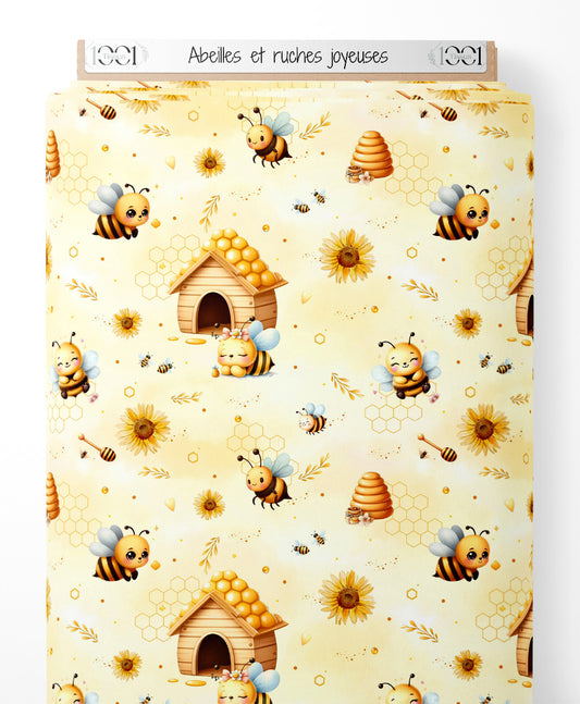 Tissu - Abeilles et ruches joyeuses