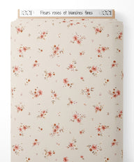 Tissu - Fleurs roses et blanches fines