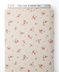Tissu - Fleurs roses et blanches fines