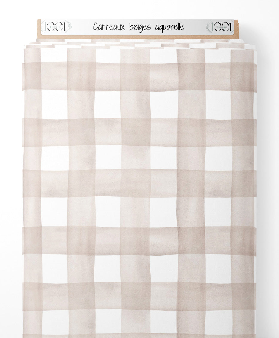 Tissu - Carreaux beiges aquarelle