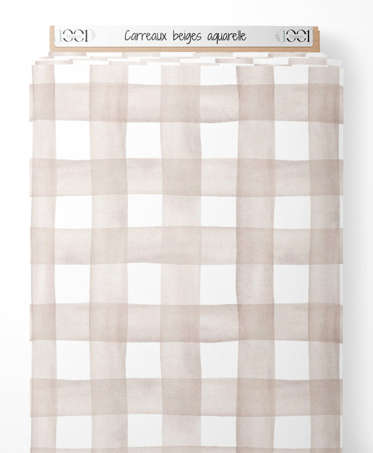 Tissu - Carreaux beiges aquarelle