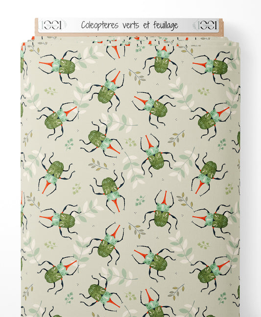 Tissu - Coléoptères verts et feuillage