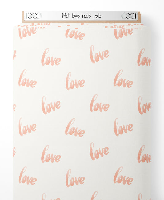 Tissu - Mot love rose pâle