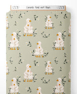 Tissu - Canards sur fond vert fleuri