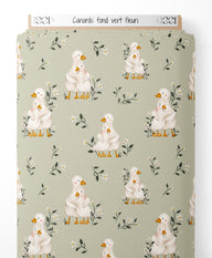 Tissu - Canards sur fond vert fleuri