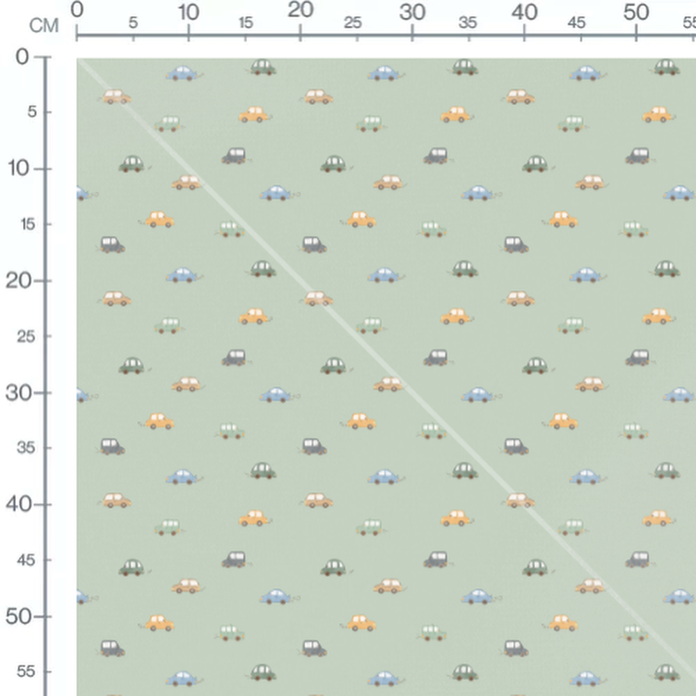 Tissu - Voitures colorées sur vert