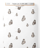 Tissu - Pingouins gris et petits points