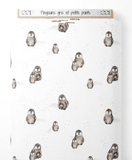 Tissu - Pingouins gris et petits points