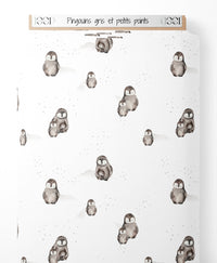 Tissu - Pingouins gris et petits points