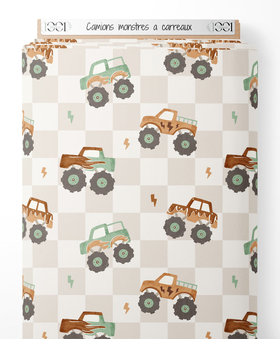 Tissu - Camions monstres à carreaux