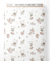 Tissu - Souris blanches et étoiles pastel