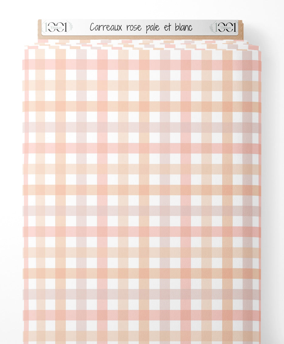 Tissu - Carreaux rose pâle et blanc