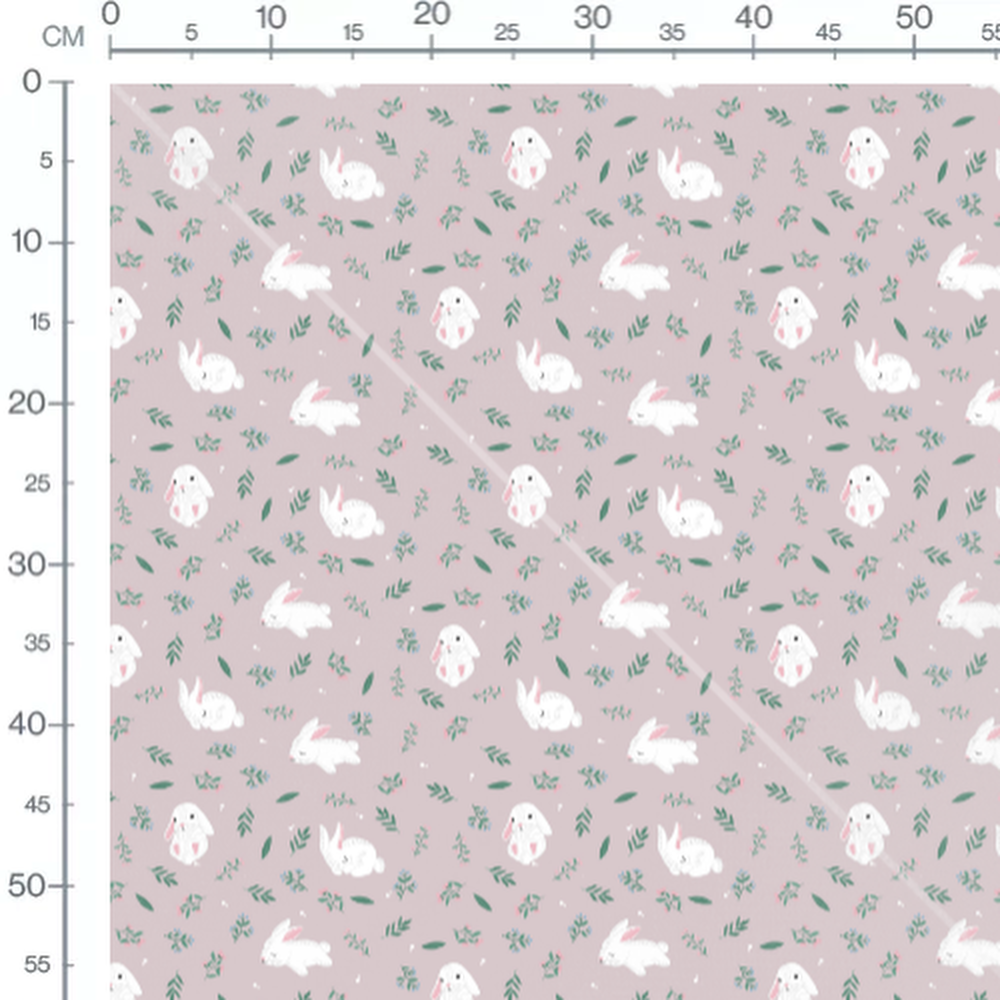 Tissu - Lapins blancs et feuillage