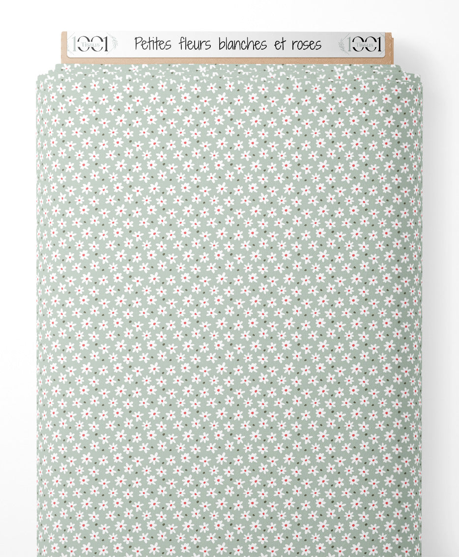 Tissu - Petites fleurs blanches et roses