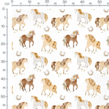 Tissu - Chevaux fleuris sur blanc