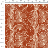 Tissu - Feuillages blancs sur fond rouille