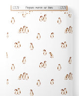 Tissu - Pingouins marron sur blanc