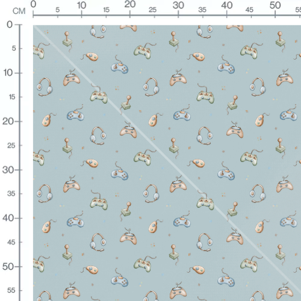 Tissu - Manettes colorées sur bleu