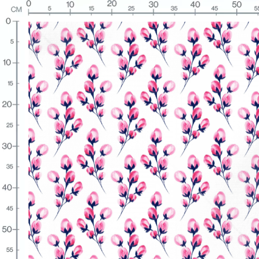 Tissu - Fleurs roses et feuilles noires