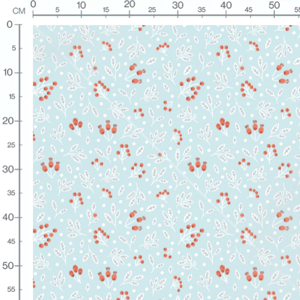 Tissu - Baies rouges et feuilles blanches