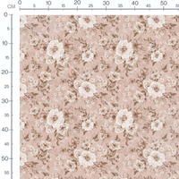 Tissu - Fleurs sépia et blanches