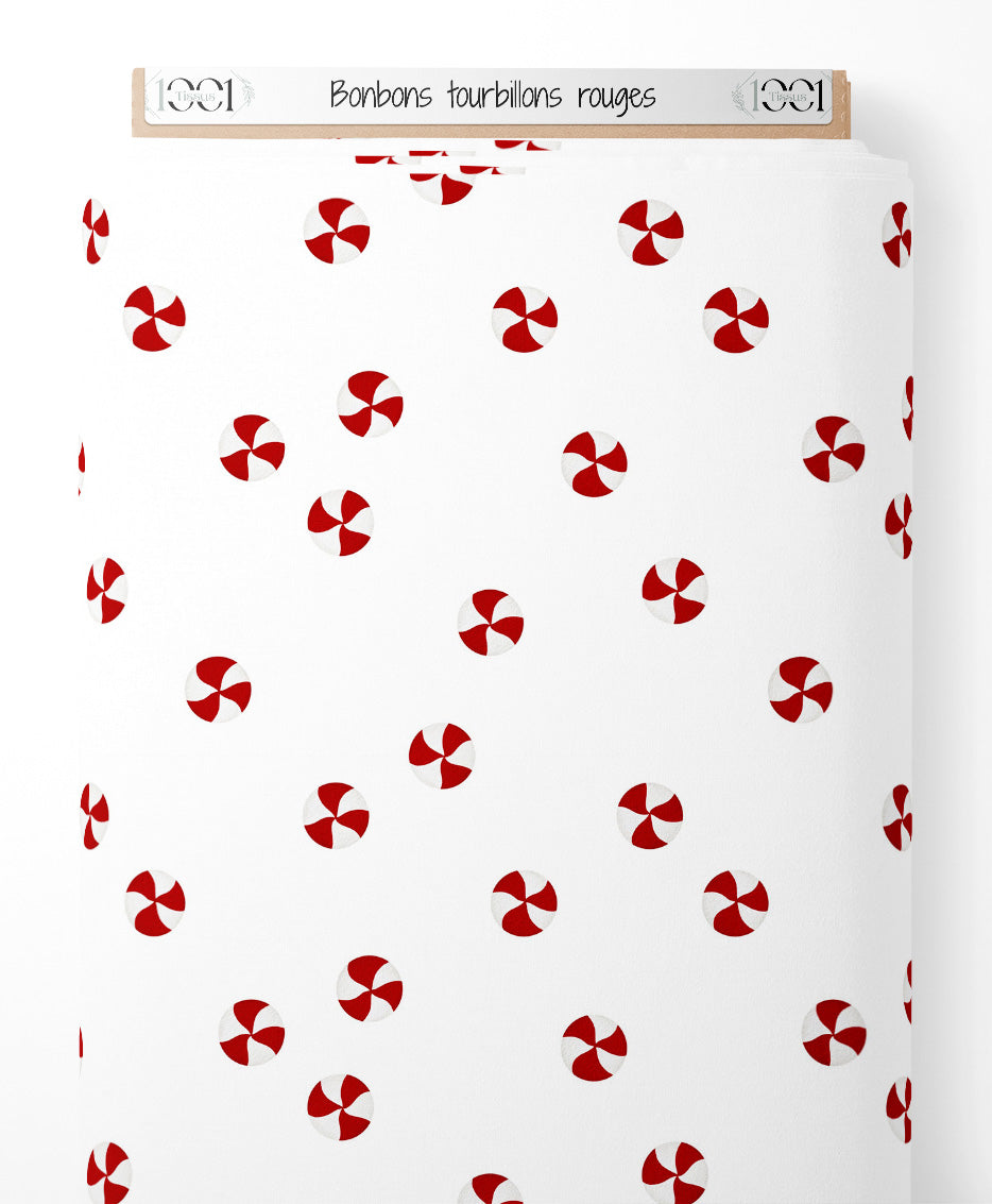 Tissu - Bonbons tourbillons rouges