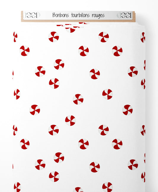 Tissu - Bonbons tourbillons rouges