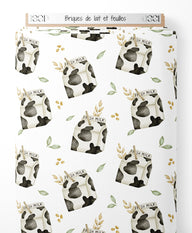 Tissu - Briques de lait et feuilles