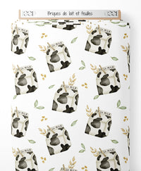 Tissu - Briques de lait et feuilles