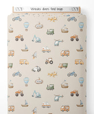 Tissu - Véhicules divers sur fond beige