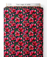 Tissu - Fleurs rouges et vertes