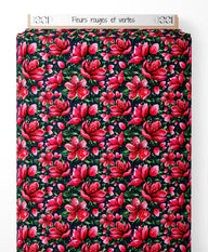 Tissu - Fleurs rouges et vertes