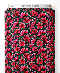 Tissu - Fleurs rouges et vertes
