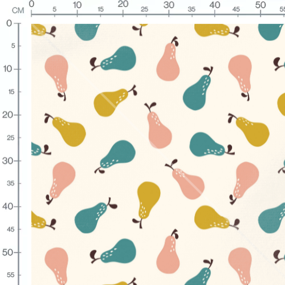 Tissu - Poires bleues et roses vives