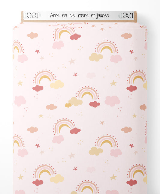 Tissu - Arcs-en-ciel roses et jaunes