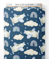 Tissu - Avions et arcs-en-ciel pastel