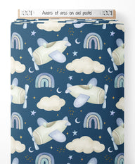 Tissu - Avions et arcs-en-ciel pastel