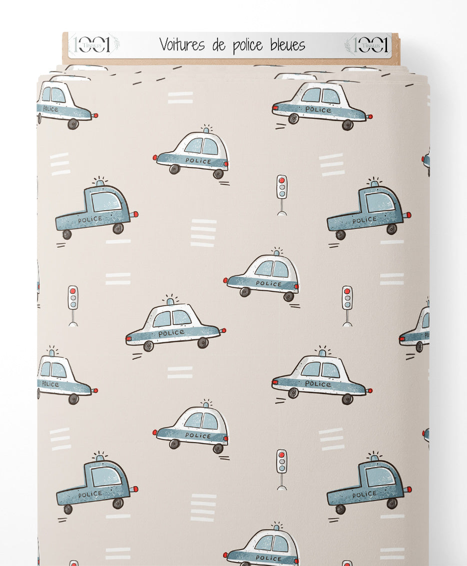 Tissu - Voitures de police bleues