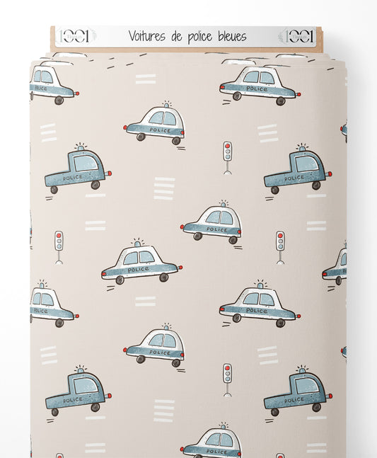 Tissu - Voitures de police bleues