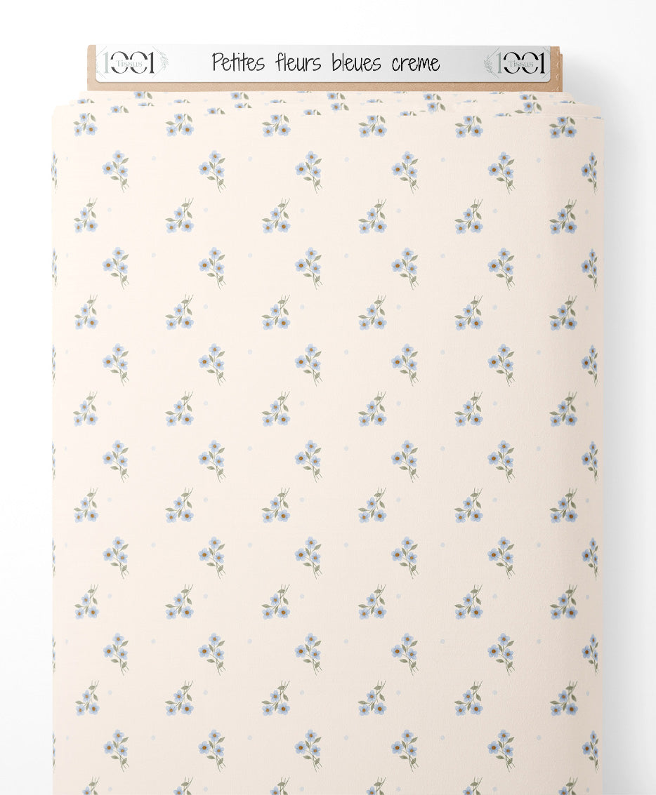 Tissu - Petites fleurs bleues crème