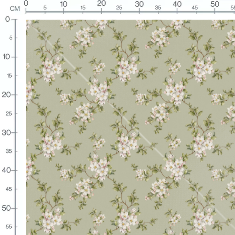 Tissu - Fleurs blanches et branches marron